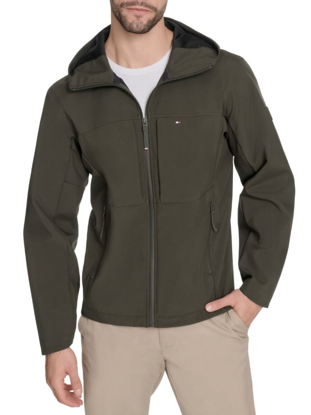 Tommy Hilfiger Men's Softshell Rain Hoodie - Olive. Available in XL & XXL